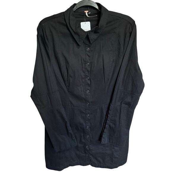 Free People NWT Thea Button Front Dress A Line Collared Shirt Mini Black Size XL - Picture 4 of 13